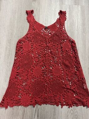 105–Boho Crochet Lace Tank Top in Deep orange